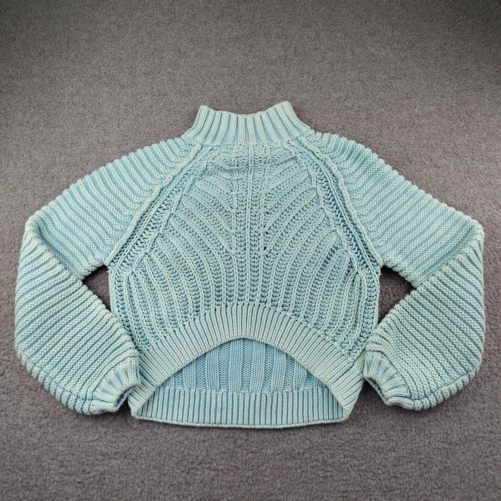 Free People Mock Neck Sweater Sz XS My Only Sunshine Light Blue Chunky Cotton